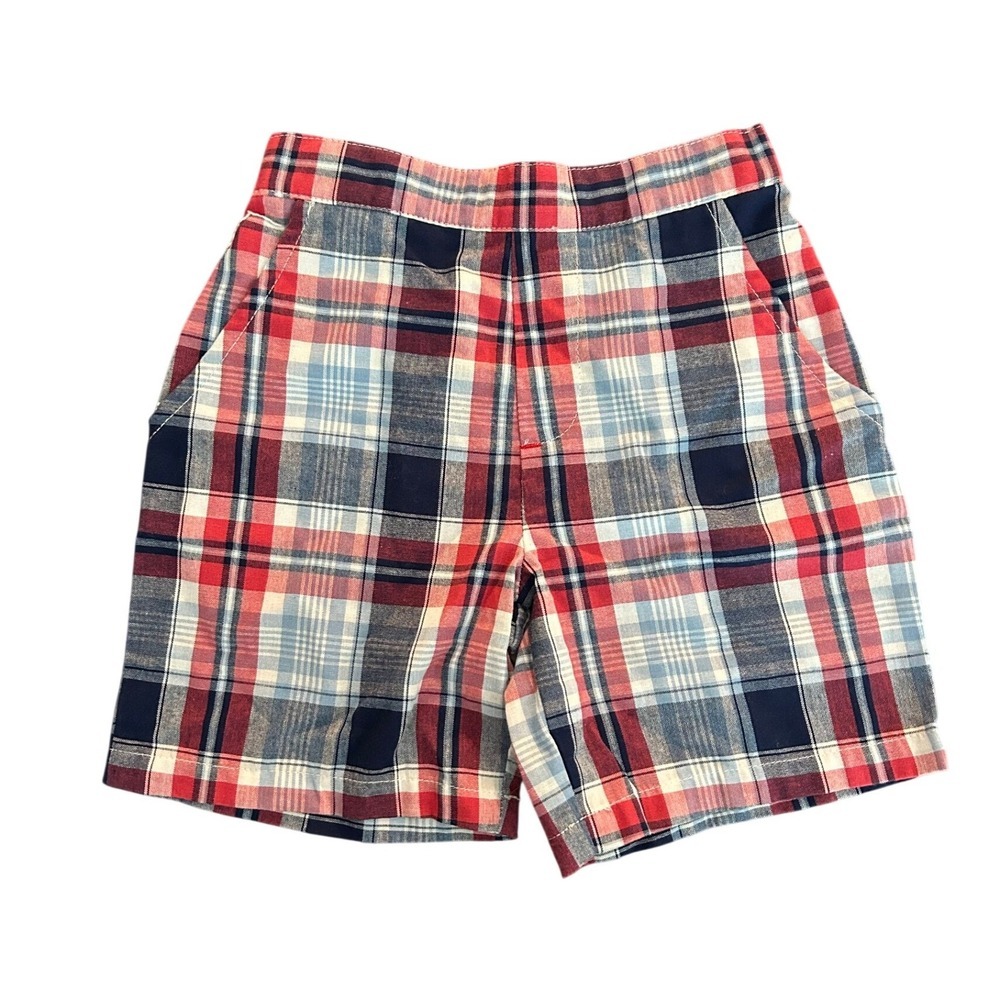 Wonder Nation Boys Plaid Shorts Red White Blue Elastic Waist Size 3T